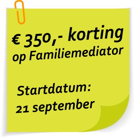 350 euro korting op Familiemediator. Startdatum: 21 september.
